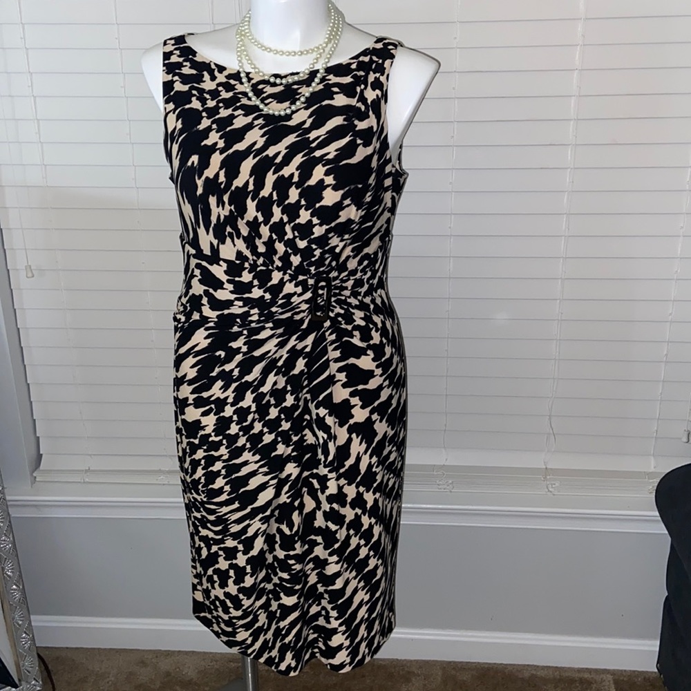 Black and Khaki Printed Dress Anne Klein Size 16